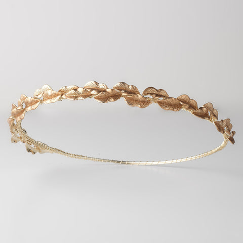 Gold Halo Roman Wreath Leaf Bridal Wedding Headband w/ Golden Brown Leaves