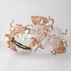 Light Brown Mocha Rum Pink Flower Sheer Organza Shimmer Ribbon Bridal Wedding Headband w/ Paper Tulle Leaves & Twigs