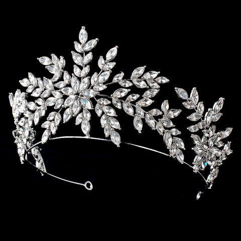 Rhodium Clear Rhinestone Leaf Bridal Wedding Tiara