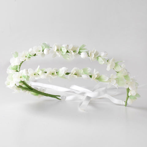 White & Green Organza Floral Double Ribbon Bridal Wedding Headband