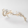 Light Gold Modern Floral Freshwater Pearl & Rhinestone Leaf Bridal Wedding Headband 1560