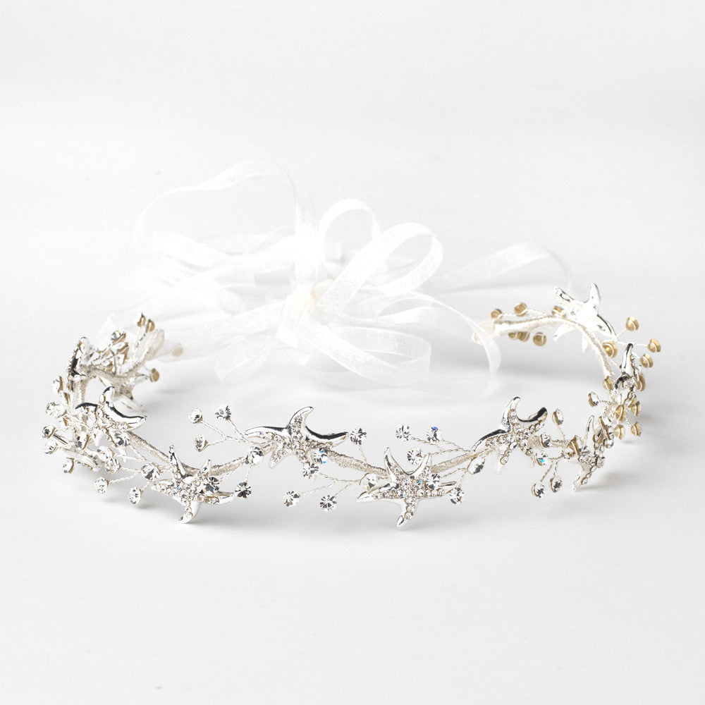 Silver Clear Starfish Rhinestone Bridal Wedding Headband 1591