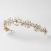 Gold Ivory Enamel Floral Accent Crystal & Rhinestone Tiara 5211