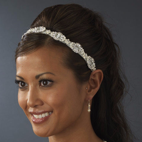 * Pearl Ribbon Style Bridal Wedding Headband HP 8207 White