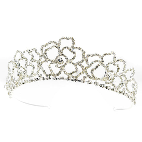 Silver Floral Rhinestone Bridal Wedding Tiara Headpiece