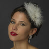 Silver Clear Gemstone Feather Fascinator Bridal Wedding Side Headband with Rhinestone Accents