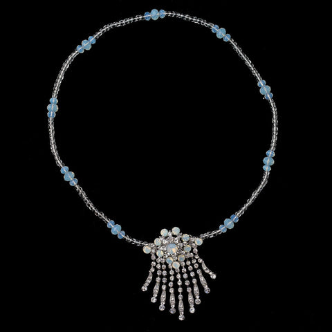 Silver Halo Beaded Bridal Wedding Headband with Opal Swarovski Crystal Beads & Clear Rhinestones