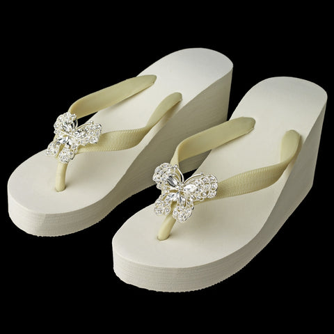 Butterfly Rhinestone High Wedge Bridal Wedding Flip Flops