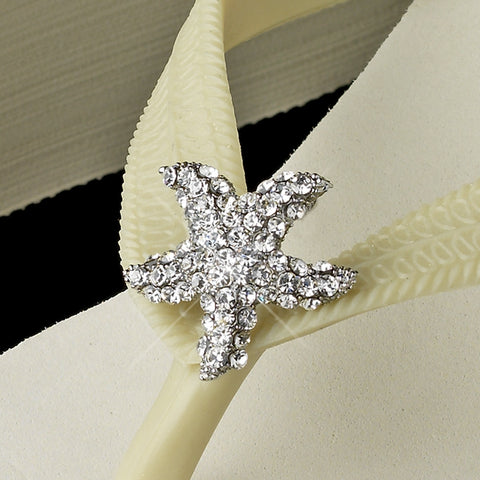 Silver Starfish Rhinestone High Wedge Bridal Wedding Flip Flops