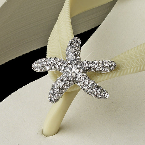 Large Silver Starfish Rhinestone High Wedge Bridal Wedding Flip Flops