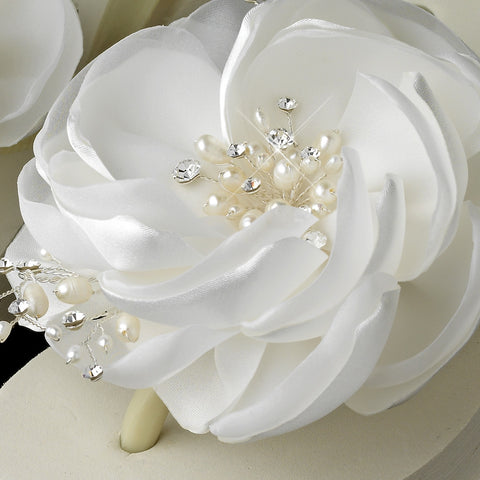 Flower High Wedge Bridal Wedding Flip Flops with Rhinestone & Freshwater Pearl Accents