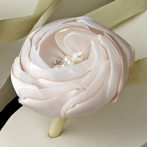 Rum Pink Flower High Wedge Bridal Wedding Flip Flops with Rhinestone & Pearl Accents