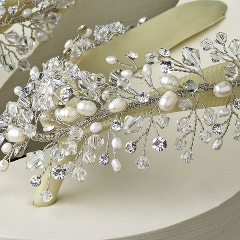 Silver Rhinestone, Swarovski Crystal Bead, Freshwater Pearl Vine High Wedge Bridal Wedding Flip Flops