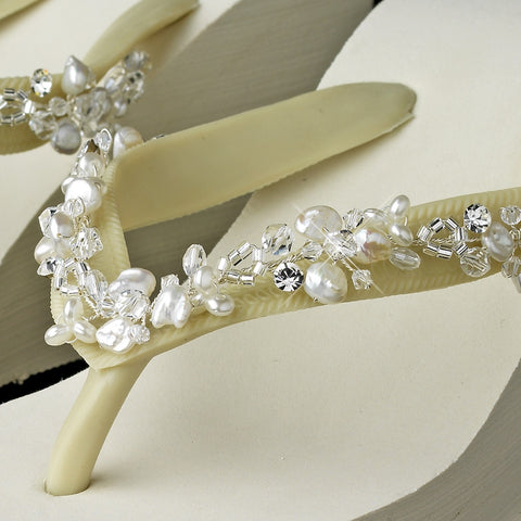 High Wedge Bridal Wedding Flip Flops with Crystal & Freshwater Pearl Accents