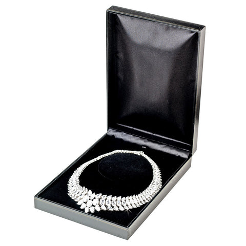 Black Leatherette Deluxe Bridal Wedding Necklace Jewelry Box 12