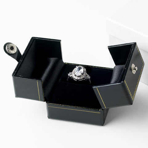 Black Leatherette Deluxe Bridal Wedding Ring Jewelry Box 3