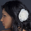 Ivory Flower With Feather Accent & Rhodium Silver Plated Rhinestone Cluster Bridal Wedding Hair Clip 103