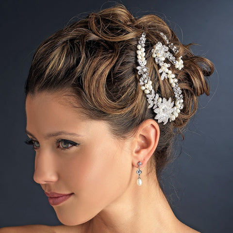 Silver Ivory Freshwater Pearl & Clear Rhinestone Bridal Wedding Headpiece Bridal Wedding Hair Clip 1060