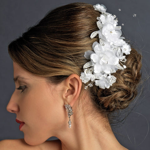 Fabric Flower Rhinestone Bridal Wedding Hair Clip 1171 White or Ivory