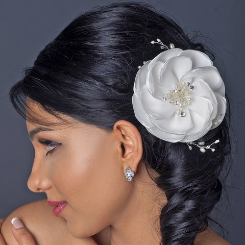 Fabric Bridal Wedding Hair Flower Freshwater Pearl & Rhinestone Gold Bridal Wedding Hair Clip 12