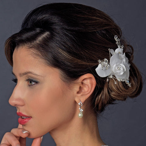 * Rhinestone & Crystal Bead Flower Bridal Wedding Hair Clip 2530