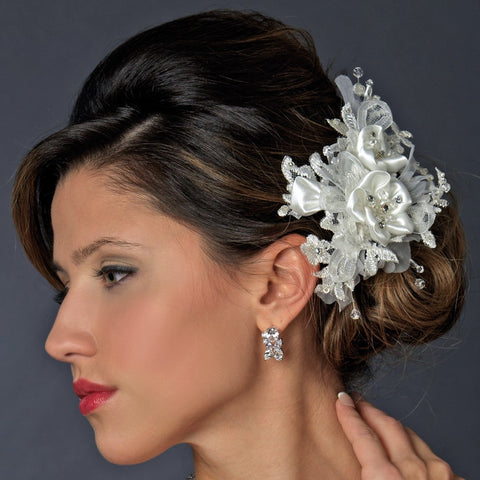 * Crystal, Rhinestone, Lace & Organza Flower Bridal Wedding Hair Clip 2717