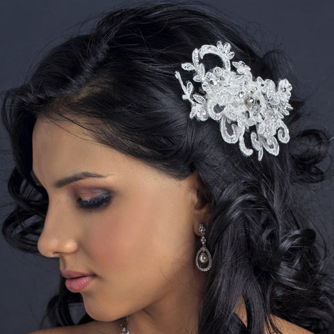 Rhinestone, Crystal & Lace Accent Bridal Wedding Hair Clip 2718