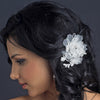 Ivory Organza Floral Lace Bridal Wedding Hair Flower Bridal Wedding Hair Clip 3047 w/ Pearls, Rhinestones & Crystals