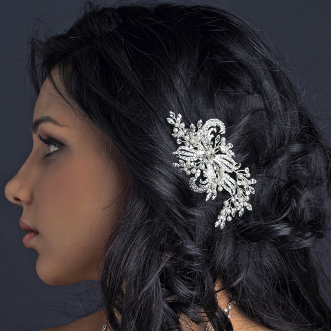 Silver Diamond White Pearl & Rhinestone Bridal Wedding Hair Vine Bridal Wedding Hair Clip