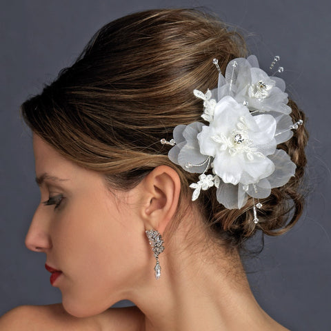 Crystal, Rhinestone, Lace & Organza Bridal Wedding Hair Clip 3555 with Bridal Wedding Brooch Pin