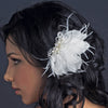 Silver Ivory Feather Bridal Wedding Hair Clip w/ Freshwater Pearl & Crystal 3578