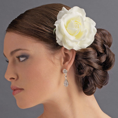 Classic Medium Diamond White Rose on Alligator Bridal Wedding Hair Clip 403