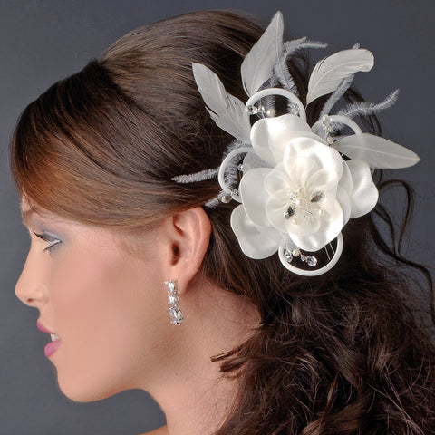 * Swarovski & Ivory Pearl Flower Bridal Wedding Hair Clip - Bridal Wedding Hair Clip 424 Ivory with Bridal Wedding Brooch Pin