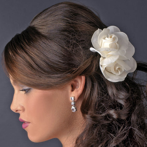 Elegant Double Rose Flower Bridal Wedding Hair Clip 427 with Bridal Wedding Brooch Pin
