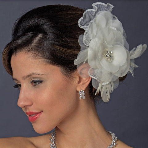 * Floral Rhinestone Bridal Wedding Feather Fascinator Bridal Wedding Hair Clip 475