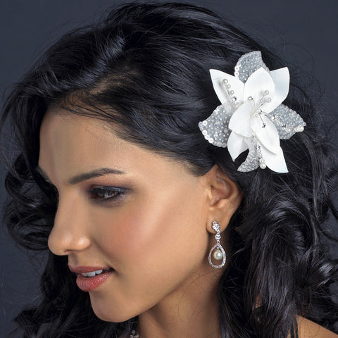 Flower Fascinator with Pearl & Swarovski Crystal Bead Bridal Wedding Hair Clip 779