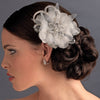 * White Crystal Rhinestone Matte Satin & Organza Bridal Wedding Flower Bridal Wedding Hair Clip 8106 with Bridal Wedding Brooch Pin