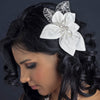 Silver & Ivory Fabric Accented w/ Crystals, Bugle Beads & Rhinestones Flower Bridal Wedding Hair Clip 9633