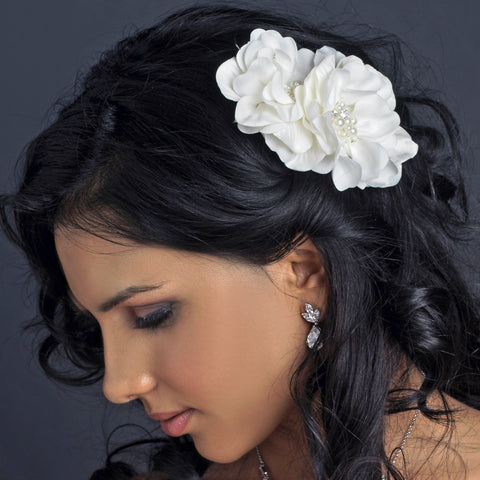 Ivory Pearl & Rhinestone Accent Bridal Wedding Flower Bridal Wedding Hair Clip 9640