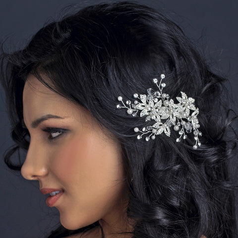 Diamond White Pearl & Rhinestone Floral Bridal Wedding Hair Comb 1178