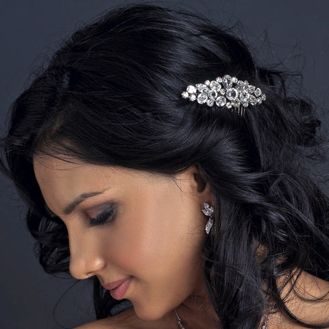Rhodium Clear Multi Cut Rhinestone Bridal Wedding Hair Comb 1350