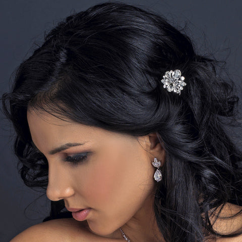 Rhodium Clear Rhinestone Petite Flower Bridal Wedding Hair Comb 1368