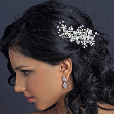 Silver Clear Rhinestone & Swarovski Crystal Flower Bridal Wedding Hair Comb 23
