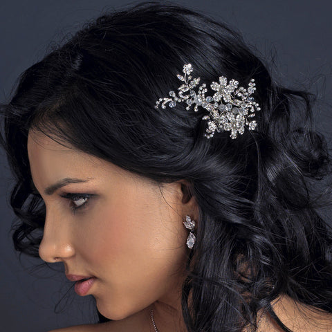 Rhodium Floral Vine Bridal Wedding Hair Comb 4110 with Ivory Pearl & Rhinestone Accents