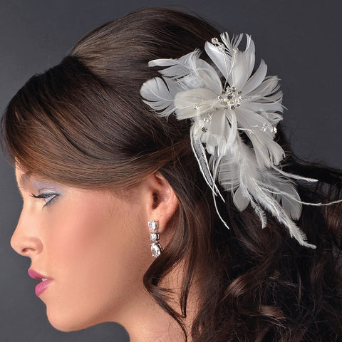 * Beautiful Feather Fascinator Bridal Wedding Flower Bridal Wedding Hair Clip or Bridal Wedding Hair Comb 441 White or Ivory