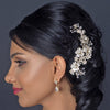 Lt Champagne Silver Plated Rhinestone & Ivory Pearl Floral Bridal Wedding Hair Comb 62