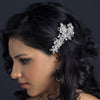 Rhodium Diamond White Pearl, Swarovski Crystal Bead & Rhinestone Floral Ribbon Bridal Wedding Hair Comb 64