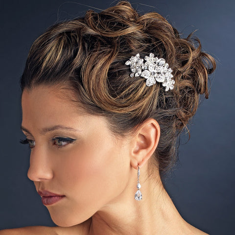 Bridal Wedding Hair Comb 7752 Silver Clear Floral Bridal Wedding Hair Comb