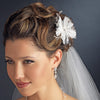 Delightful White Flower Bridal Wedding Hair Comb/Bridal Wedding Hair Clip w/ Soft Feathers & Silver Clear Rhinestones 8269