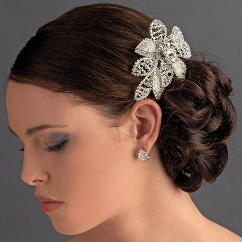 Sparkling Silver Clear Rhinestone & Swarovski Crystal Flower Bridal Wedding Hair Comb 8359